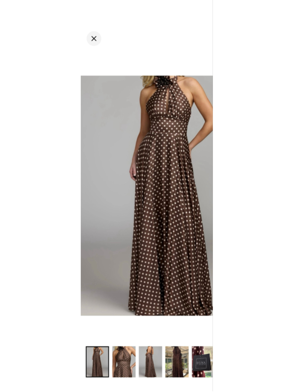 Women's Mac Duggal Polka Dot Halter Maxi Dress Brown White Size 4 - Picture 13 of 13